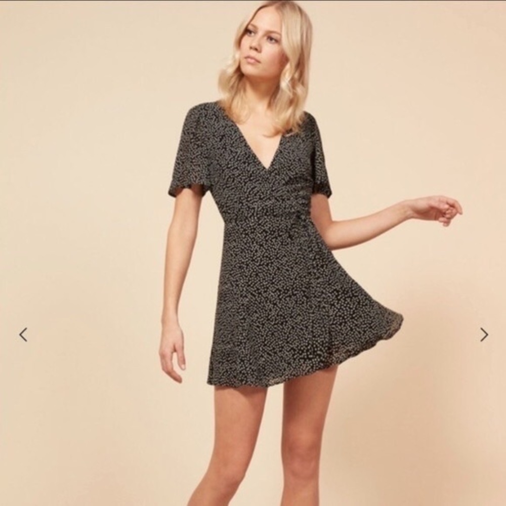 Reformation Adele Wrap Dress, Black, Size 8